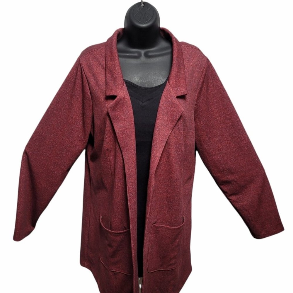 LuLaRoe 2XL Gwen Patch Pocket Relaxed Blazer Burgundy